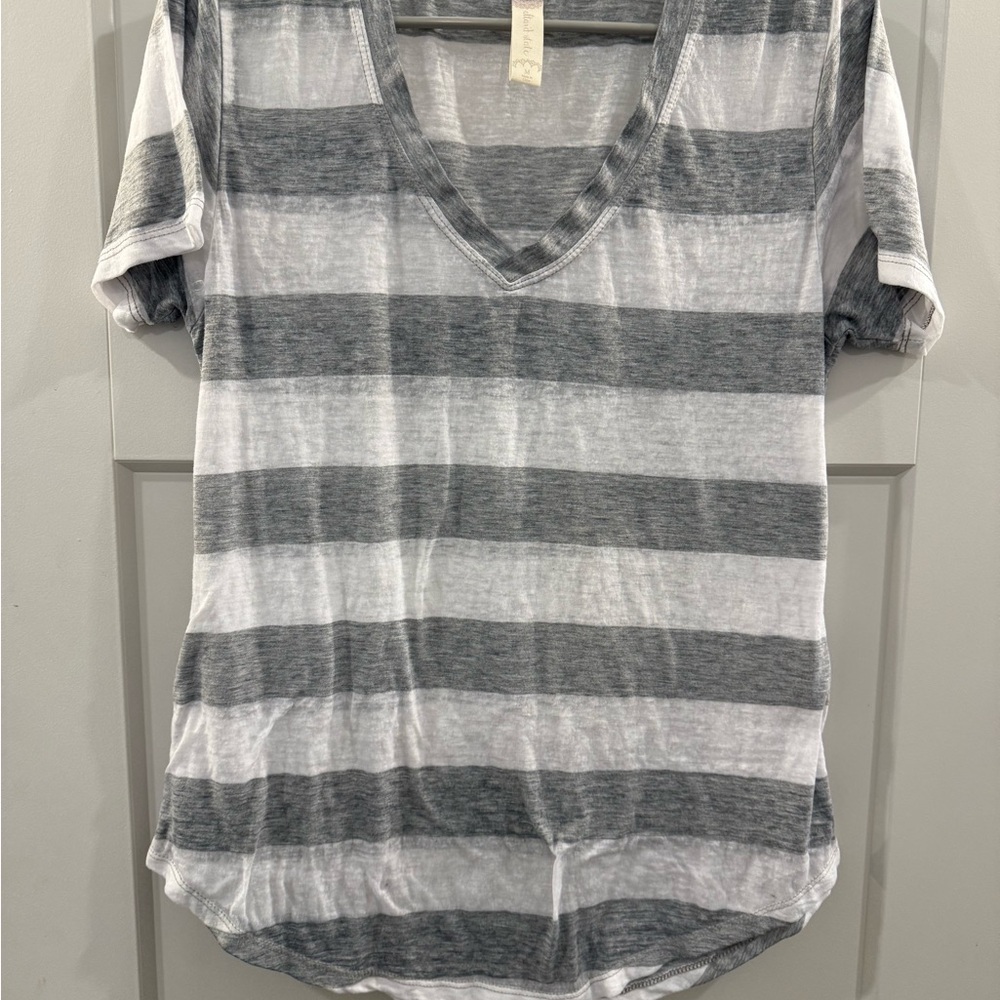 Gray Striped V-Neck Women's Top